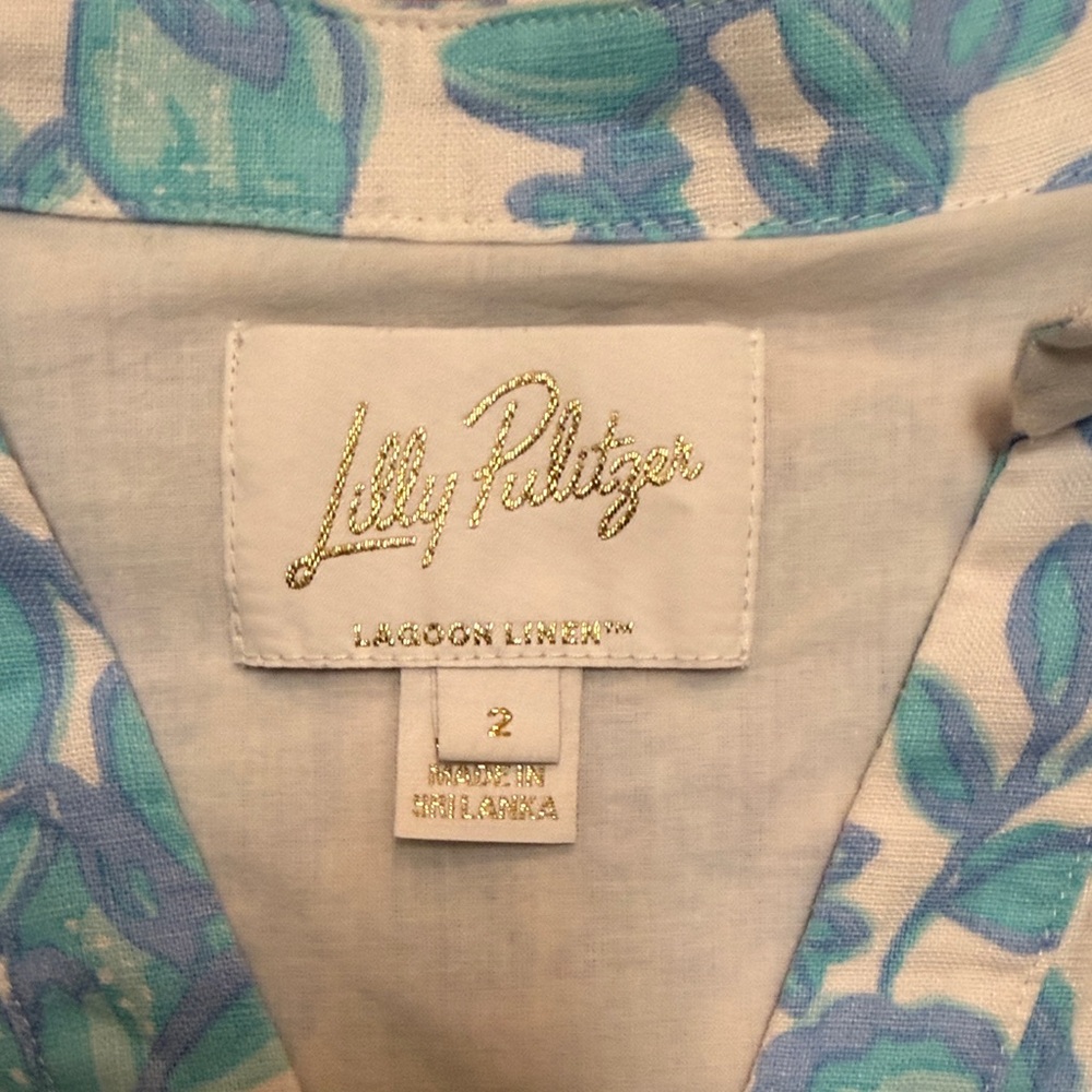 Lilly Pulitzer Blue and White Patterned linen Dress - Picture 2 of 7